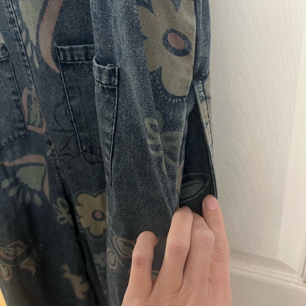 Easel Blue Floral Denim Overalls - Picture 3 of 5